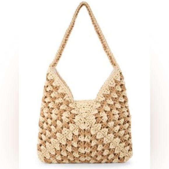 hatattack Handbags - Cream and Tan Hobo Bag with Wooden Bead Design